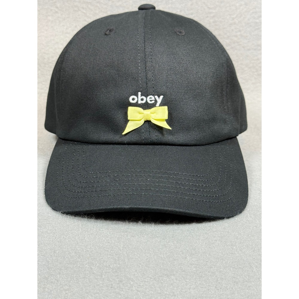 Obey Womens Baseball Cap Hat Black Yellow Bow Embroidered Cotton Adjustable OSFM